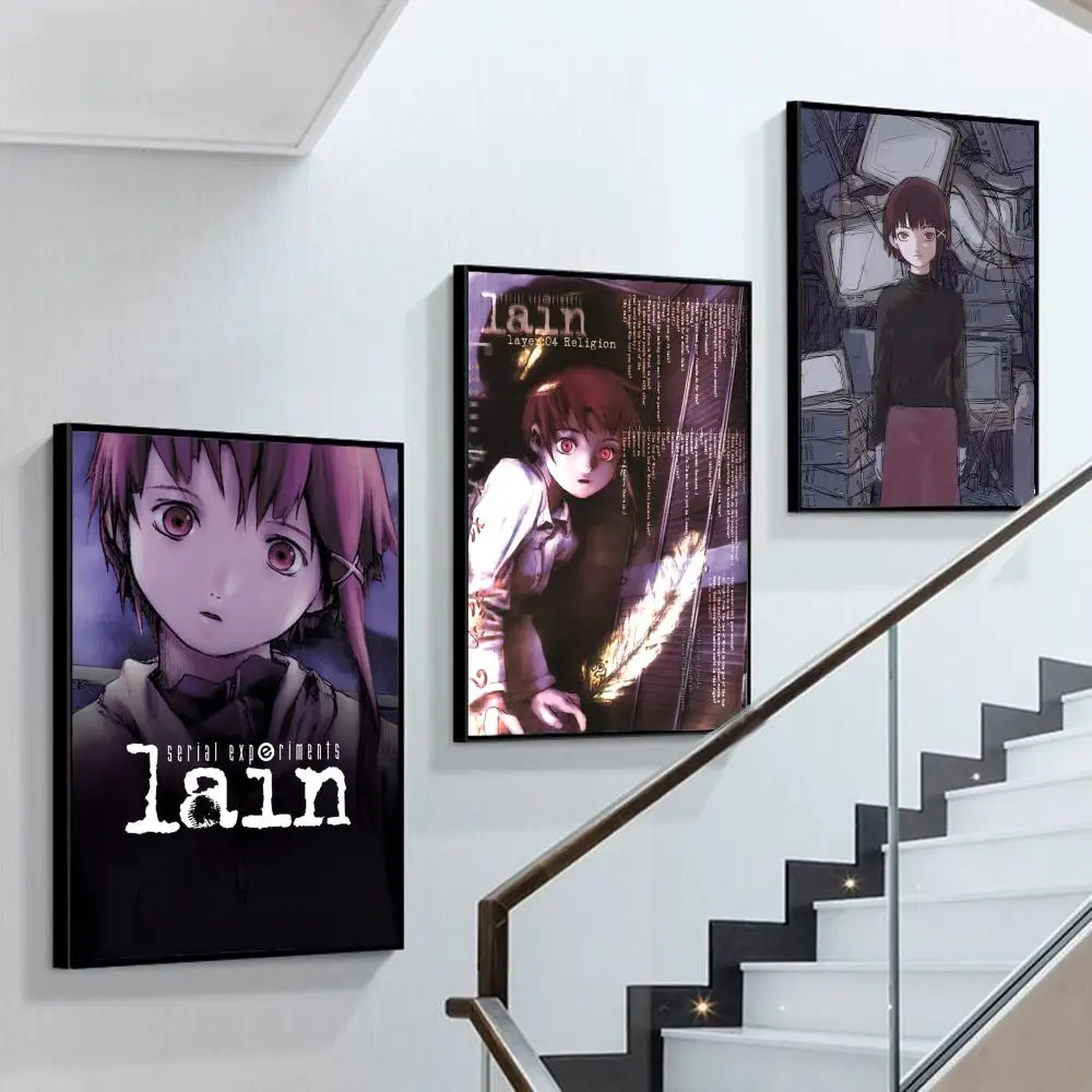 

Serial Lain Anime Poster Self-adhesive Art Poster Retro Kraft Paper Sticker DIY Room Bar Cafe Vintage Decorative Painting