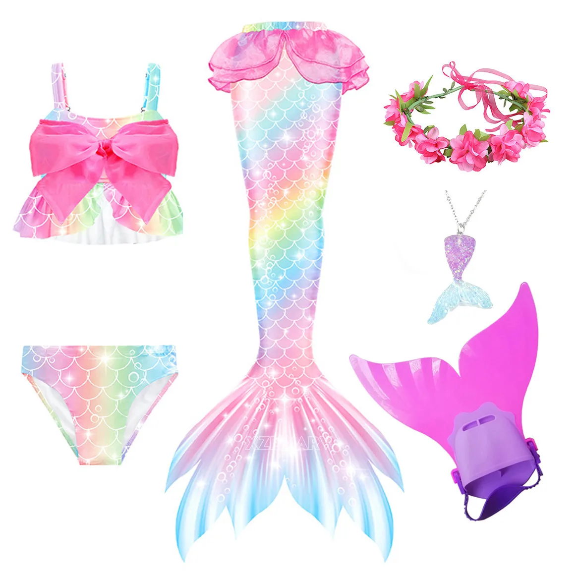 Girls Mermaid Tails Beach Costumes Clothing Tail Monofins Bikini Swimming Cosplay Little Mermaid Tail for Children Swimwear
