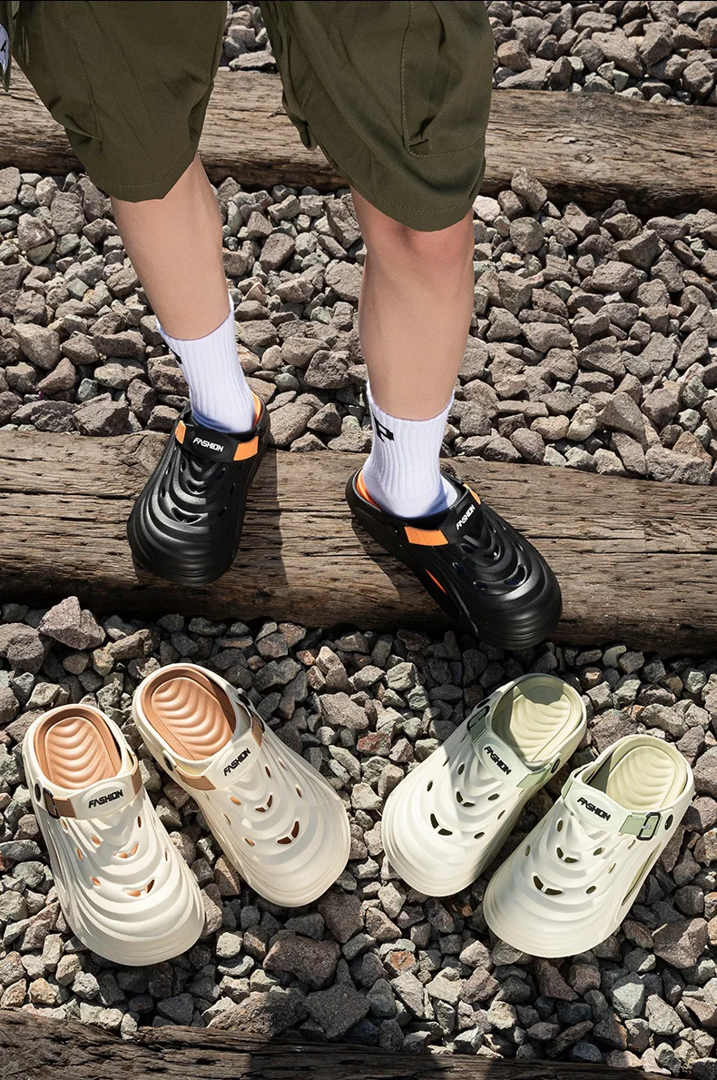 Comwarm Men's EVA Platform Slides, Soft Comfortable Summer Beach Sandals With Holes_voghion.com