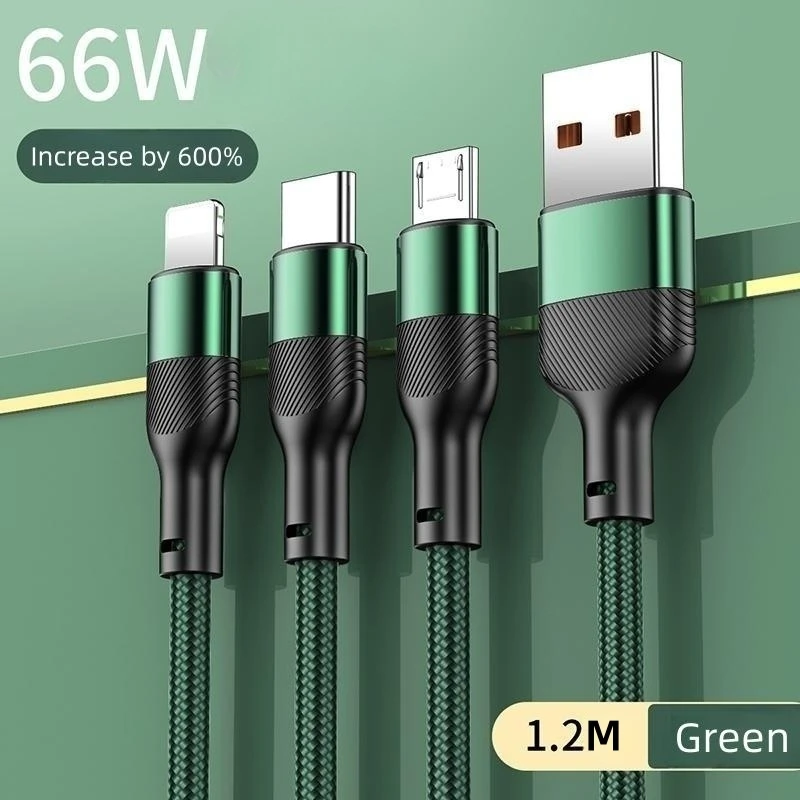 Sbtool 3 in 1 고속 충전 케이블 66W 6A 멀티 포트 USB-C 마이크로 USB 타입-C 데이터 케이블 아이폰 삼성 화웨이용