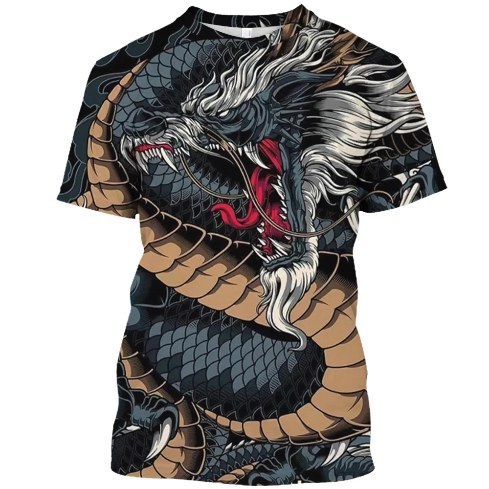 Oriental Dragon Graphic 3D Harajuku Print Fashion Anime Style Men And Women\'s Personality Casual Round Neck Short Sleeve T-shirt