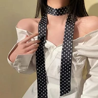 Colliers longs à pois noirs et blancs pour femmes et filles, ruban fin et doux, chaîne de cou, accessoires pour robe de soirée formelle 2