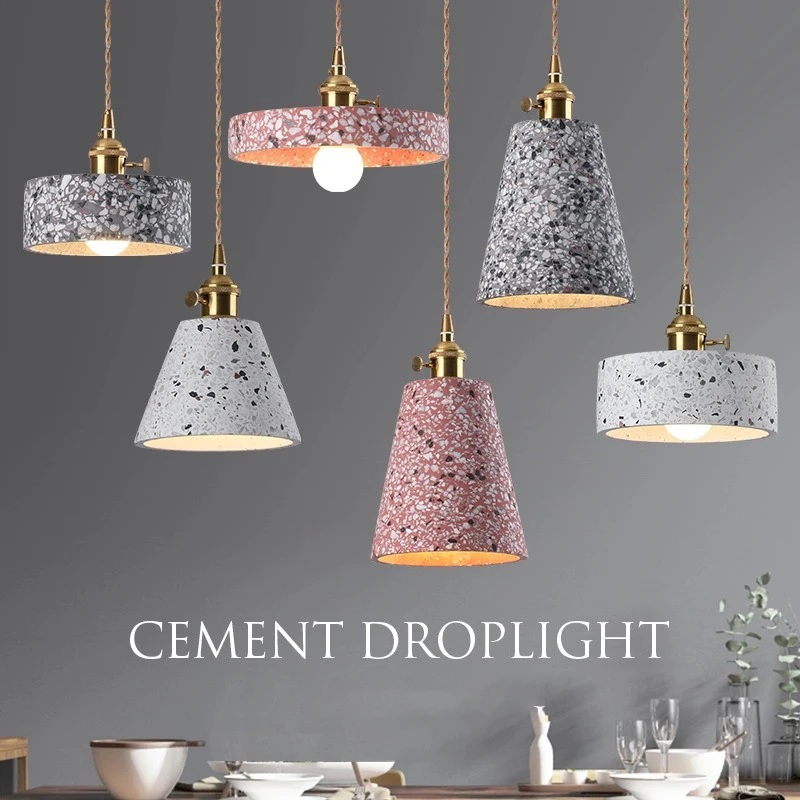

Цементная светодиодная Подвесная лампа Terrazzo, Скандинавская Люстра для спальни, серого, розового, белого цвета, светильник E27, лампочка с длинным проводом