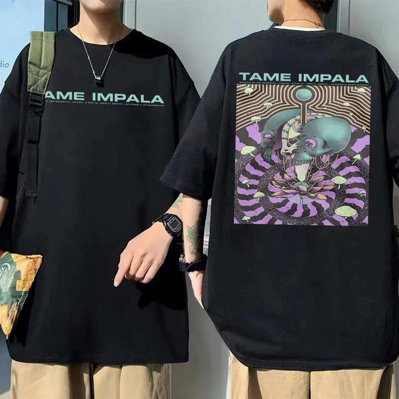 

Tame Impala Aesthetic Print Tshirt Arctic Monkeys T Shirt Short Sleeve Man Black Loose Tees Men Women Fashion Hip Hop T-shirts