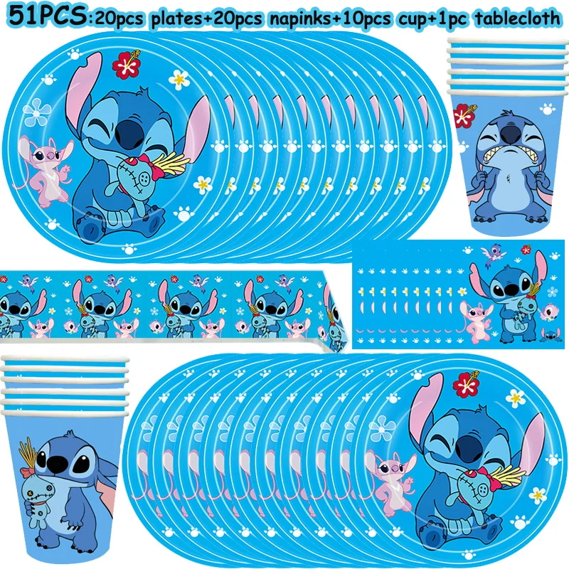thumbnail image 1 of Nueva decoración para fiesta de cumpleaños de Stitch, Lilo & Stitch, servilletas de papel azul cielo, platos, vasos, vajilla, telón de fondo, globos, suministros para baby shower, 1 of 4