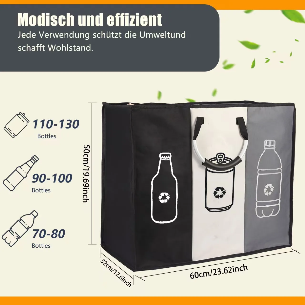 Deposit Bottle Collector Bins with 3 Compartments Recycling Bins Odor-Resistant Recycle Bin Indoor Bottle Hamper for Home