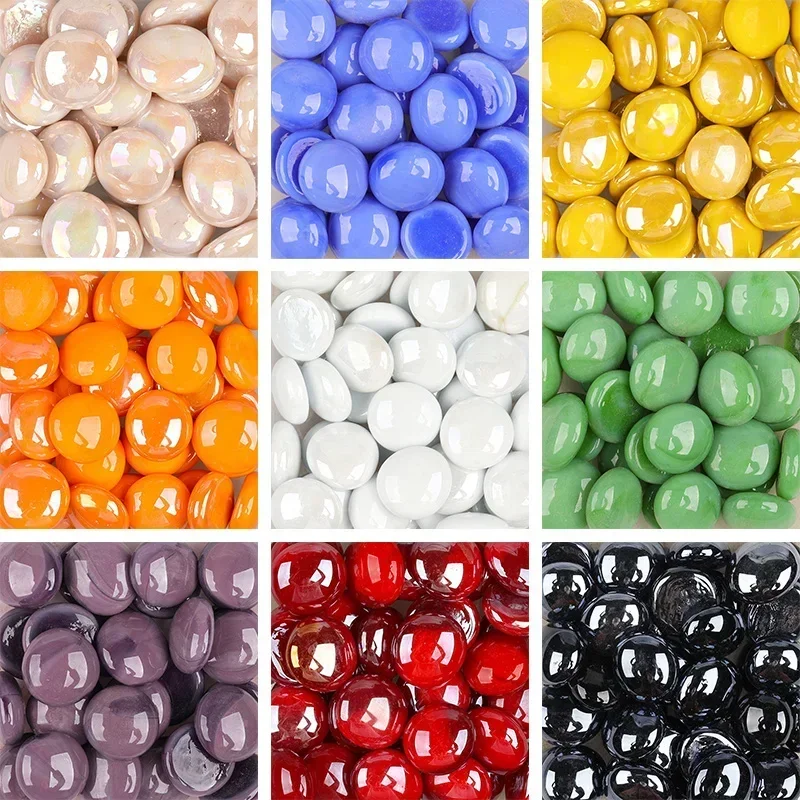 Glass Mosaic Tiles DIY Mosaic Supplies 80g/2.82oz 15-25mm Translucent Glass Beads Flat Round Mosaic Tiles For DIY Art Crafts Material