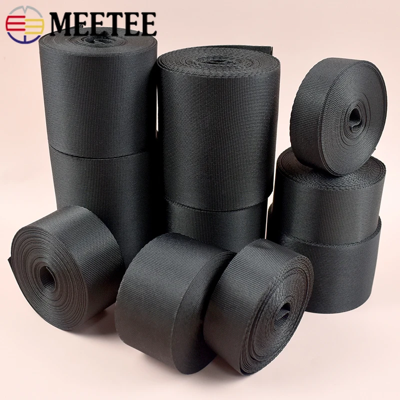 Durable Black Nylon Webbing Straps for DIY Sewing and Craft Projects - 5M Roll, 10-100mm Width