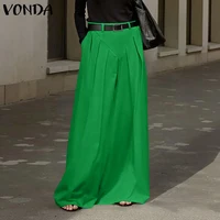 VONDA Plus Size Skirts Women Elegant High Waist Pleated Pockets Maxi Jupes Fashion Solid Party Streetwear Long Faldas Saia 5XL - Image 2