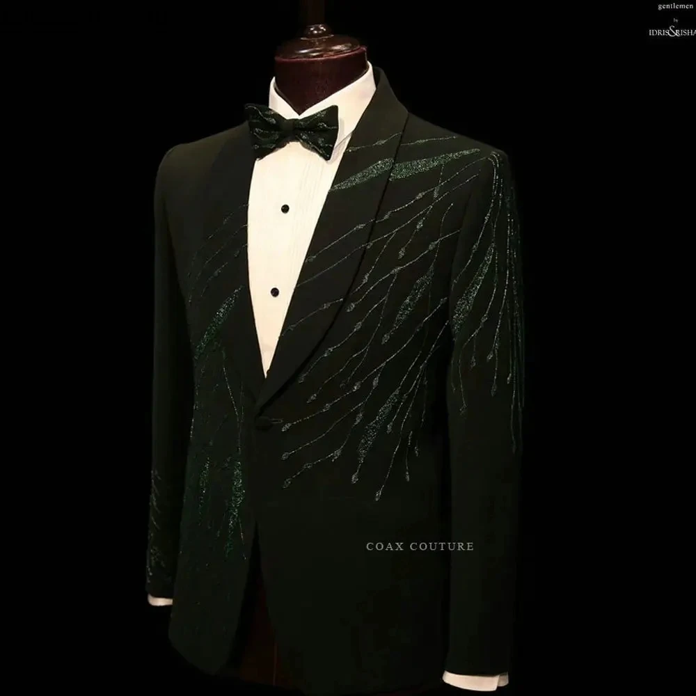 

Blackish Green Formal Men Suits Sequined Beading Two Pieces Groom Wear ( Jacket + Pants )