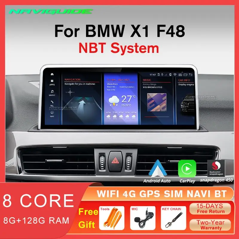 

NAVIGUIDE Android12 10.25"Car Radio For BMW X1 F48 2016-2017 NBT System 8+128GB Carplay GPS Navigation Player Audio Bluetooth