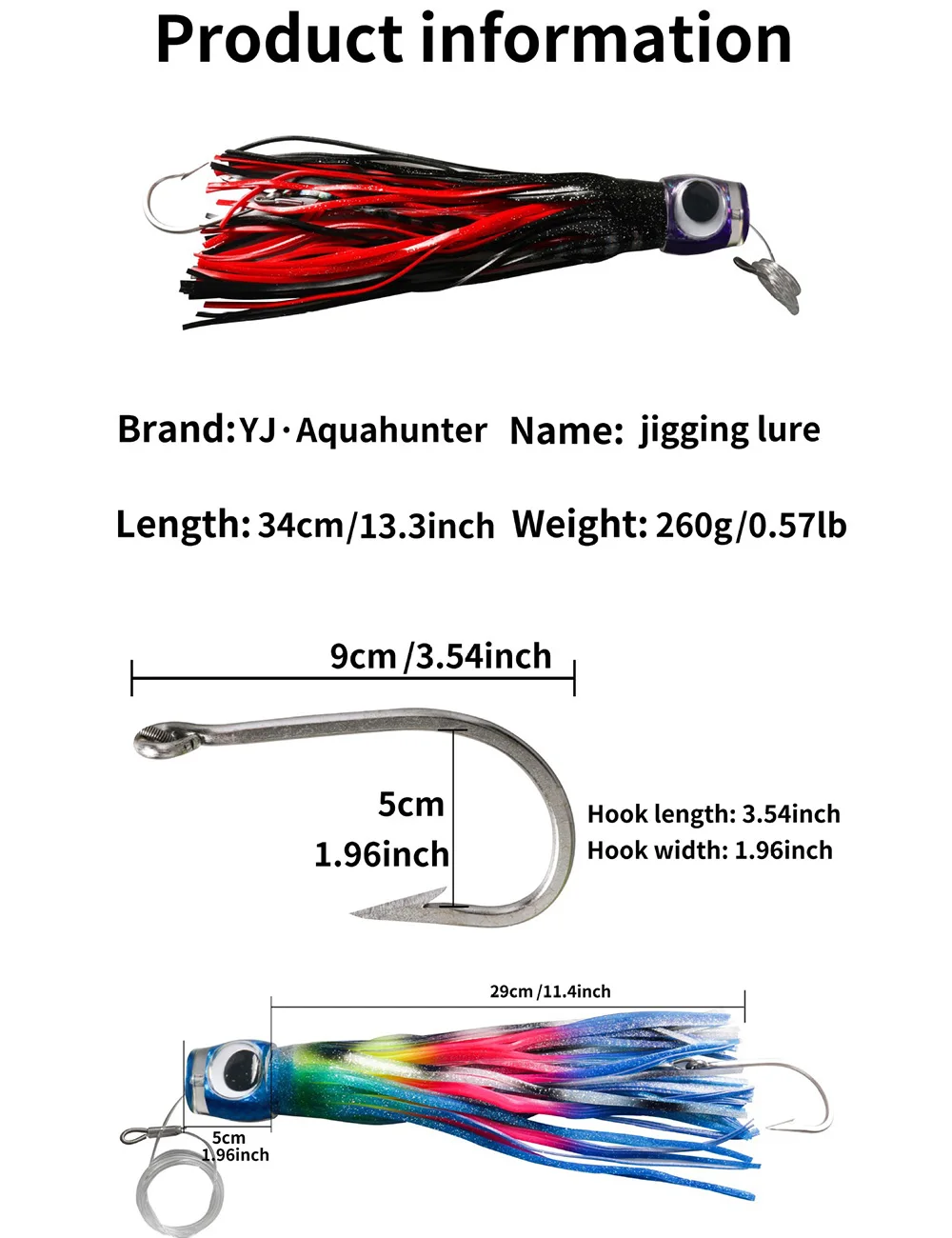 Wahoo Köder Troll ing 34cm 260g Salzwasser Großwild Angeln Thunfisch lockt Tiefsee boot Angelhaken für Mahi Leurre Marlin Billfish – Detail 5