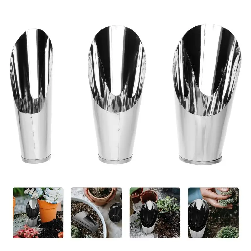 3 Pcs Stainless Steel Outdoor Bamboo Plants Bonsai Cup Horticulture Tool Hand Soil Scoops Bucket Child
