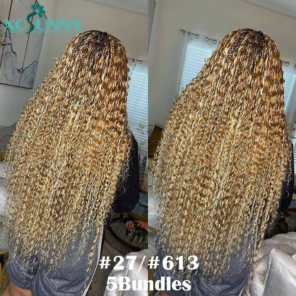 Human Hair Extensions Human Hair Bundles Braiding Hair Extensions Human Braiding Hair Highlight Bulk Curly Human Hair For Braiding Blonde 613 27 Deep Wave Double Drawn Bulk Human Hair Bundles No Weft Boho Braids