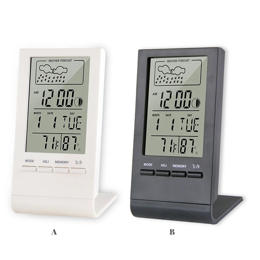 

LCD Digital Thermometer Freestanding Humidity Meter Weather Station Temperature Sensor Calendar Clock Household Black