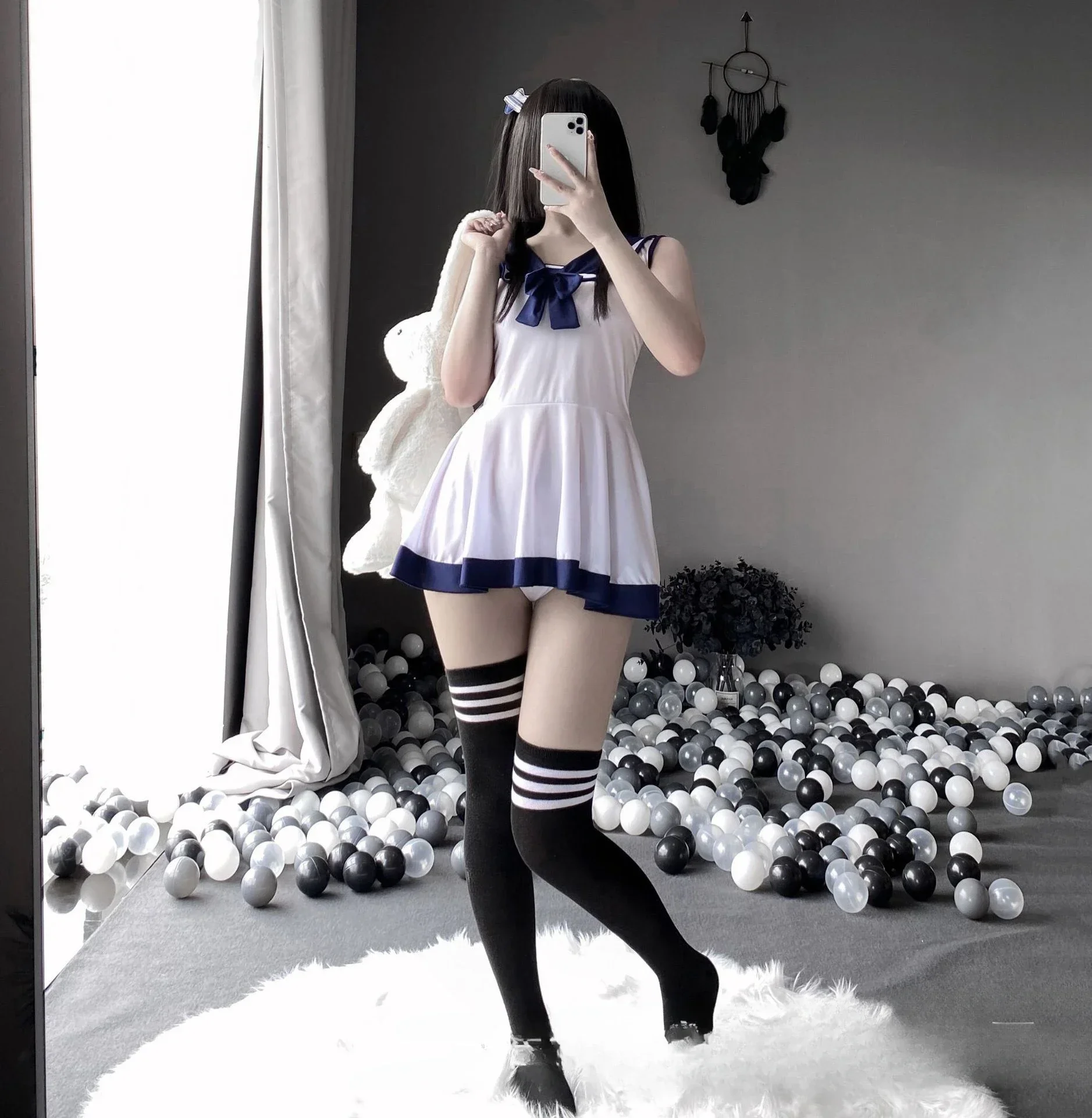 

Sexy School Uniform Temptation Hollow Underwear Role-playing Sexy OL Uniform Milk Silk Fabric Uniform (free Stockings)