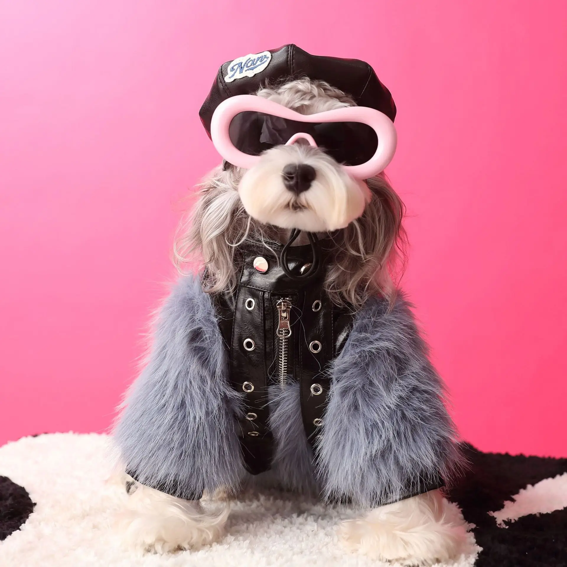

Luxury Pet Clothes Winter Jacket for Dogs Cool Soft Leather Fur Clothes Brand designer Costume for Puppies French bulldog