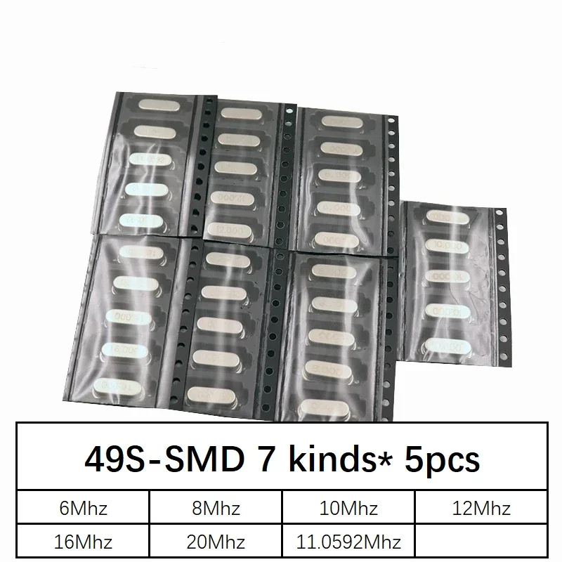 

49S-SMD 35PCS/Lot SMD Crystals 6Mhz 8Mhz 10Mhz 12Mhz 16Mhz 20Mhz 11.0592Mhz Mhz 49SMD Crystal Oscillator Kit 7 kinds* 5pcs=35pcs