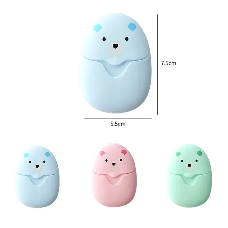 50Pcs Portable Disposable Cleaning Soap Paper New Cartoon Bear Travel Cute Soap Sheets Jabon  Savon Soap Tablets 4