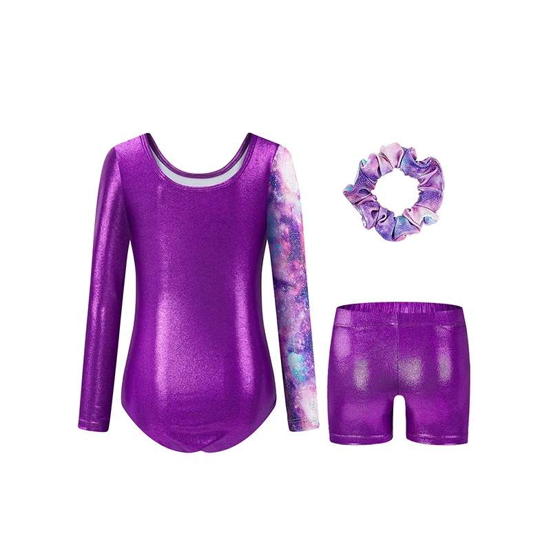 Kids Girls Gymnastics Sport Dance Leotard Set Jumpsuit Fancy Print Tops Shorts Dancewear Bodysuit Fitness Sportswear Swimwear