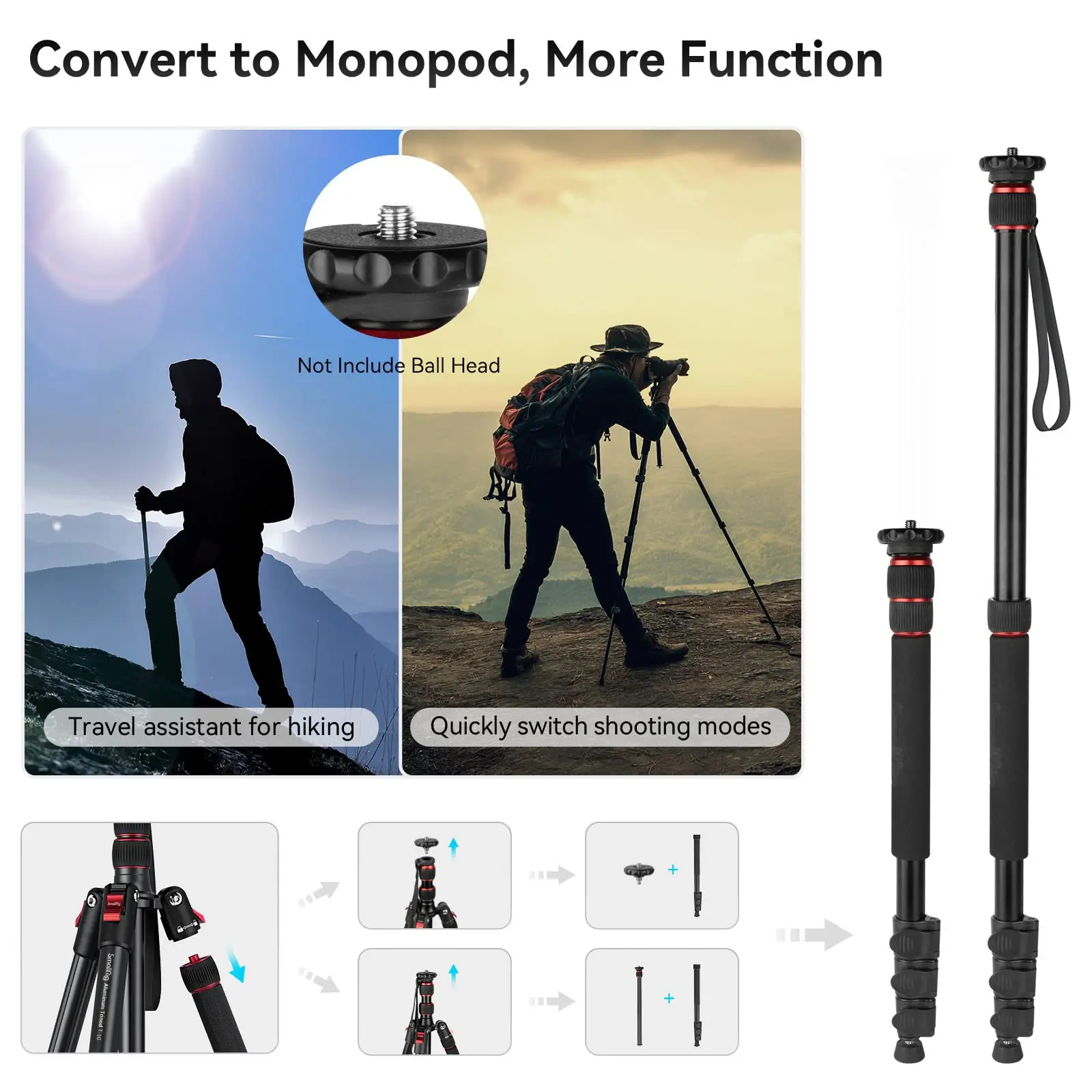 T-10 Camera Tripod, 68" Foldable Aluminum Tripod & Monopod Compatible w 1/4"-20