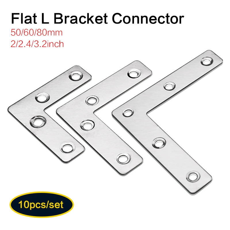 Flat Corner Brace Angle Bracket 10 Pcs 50/60/80mm