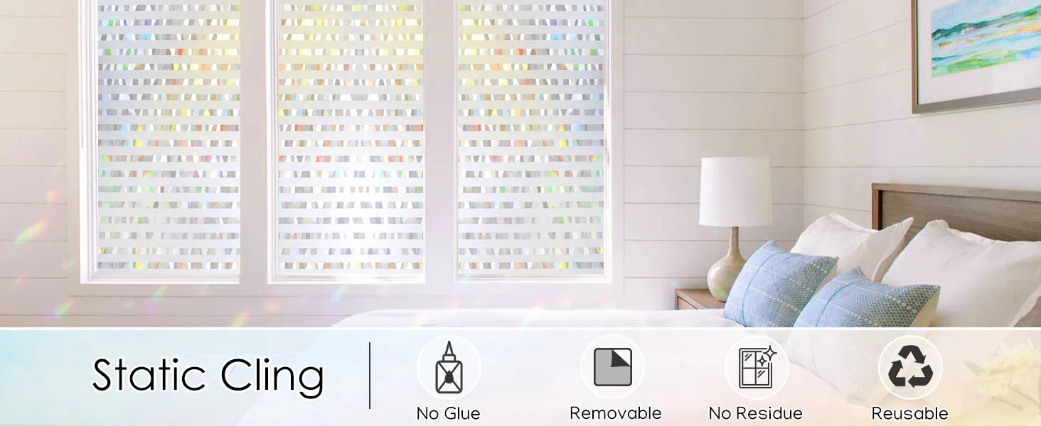 Description Picture 3 of itemRainbow Window Privacy Film Stained Glass Window Cling Non-Adhesive Removable Static Cling Decorative Window Sticker for Home