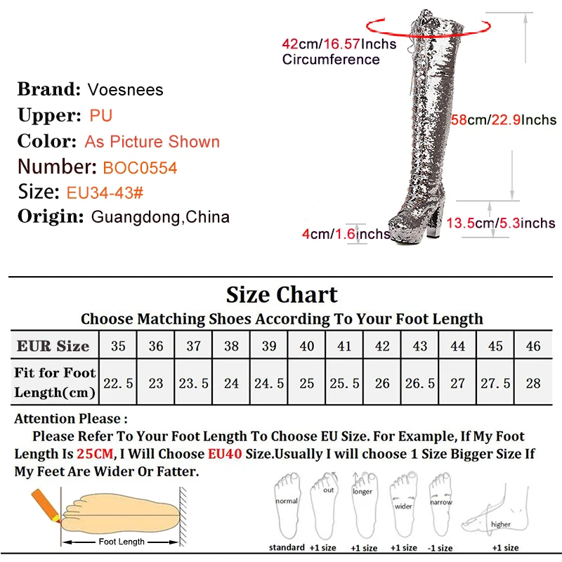 Women Over the Knee Boots Lady Super High Heels Long Bootise Gold Sequined Autumn Winter Shoes Female Platform Thigh High Boots