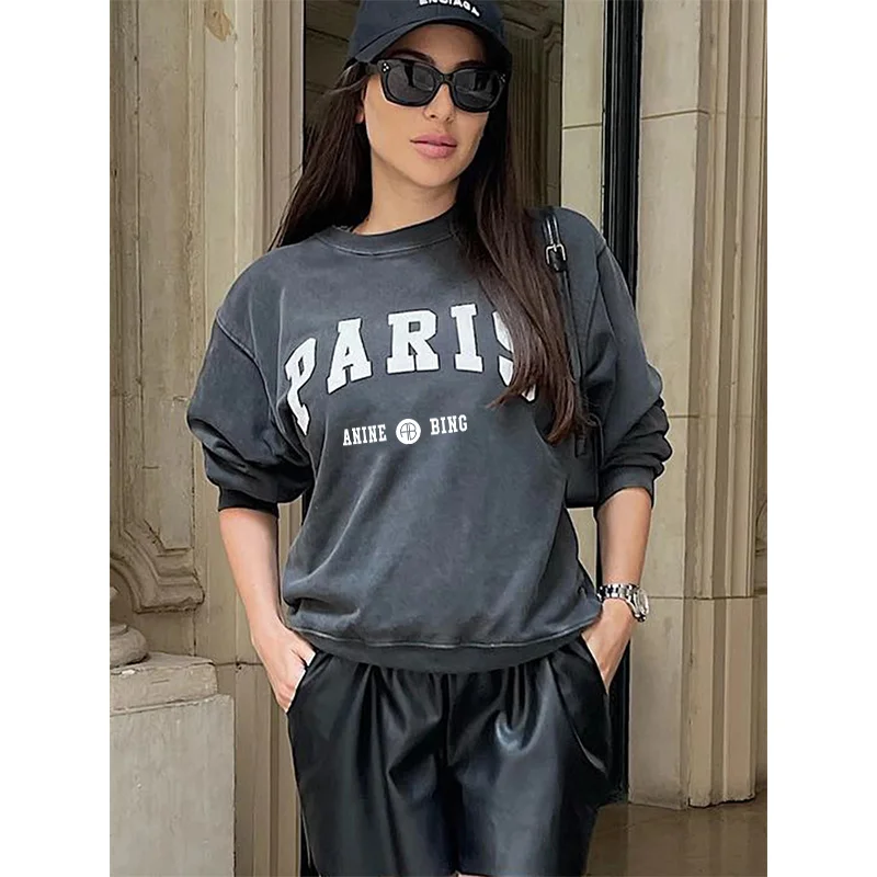 

Paris Sweatshirt Women 2023 Autumn Winter Clothing Washed Vintage Pullovers Tops Oversized Sweatshirts Hoodies Female New