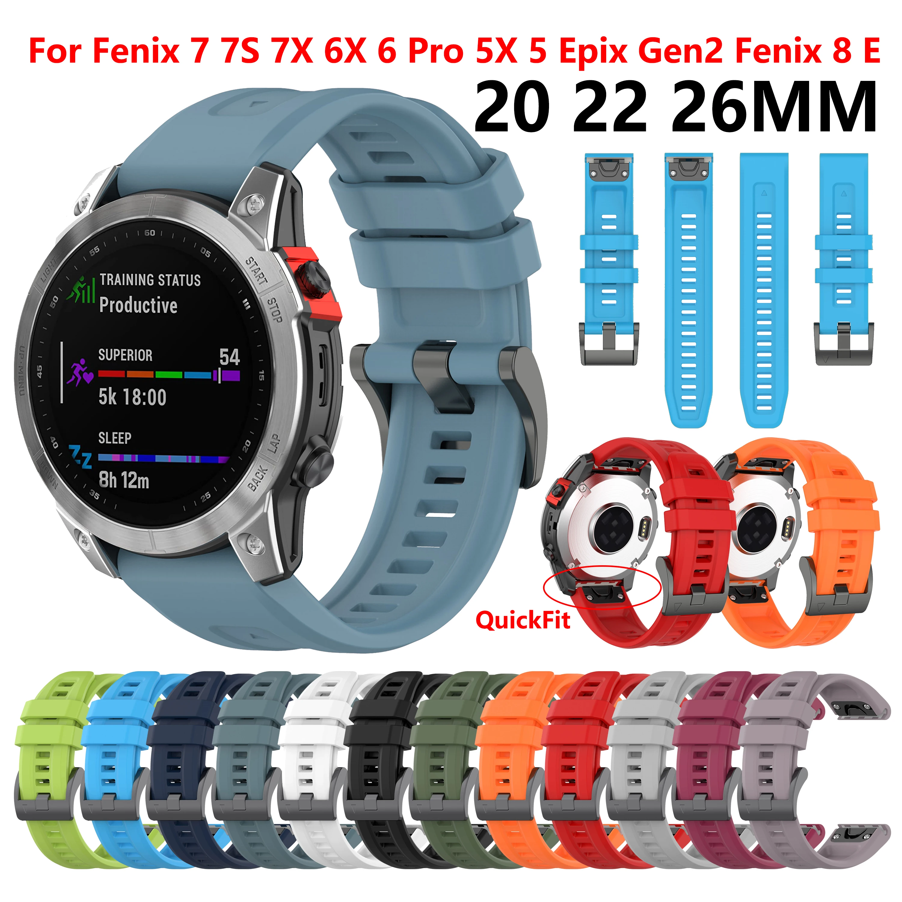 Premium Soft Silicone QuickFit Watch Band - Multiple Sizes Available
