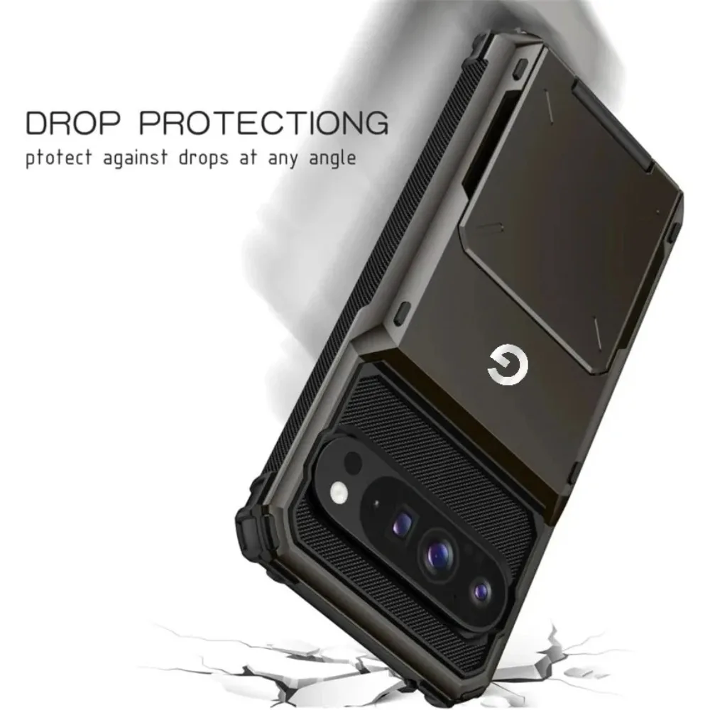 Durable 2-in-1 Armor Card Holder Hard Case with Hidden Flip Slot, Shockproof Back Cover