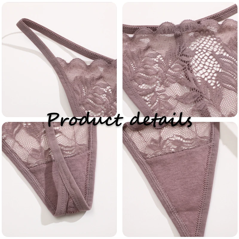 5Pcs hollow out leaf print thongs transparent women's panties sexy lace G string solid thin low waist lingerie women panties female underwear womens underwear