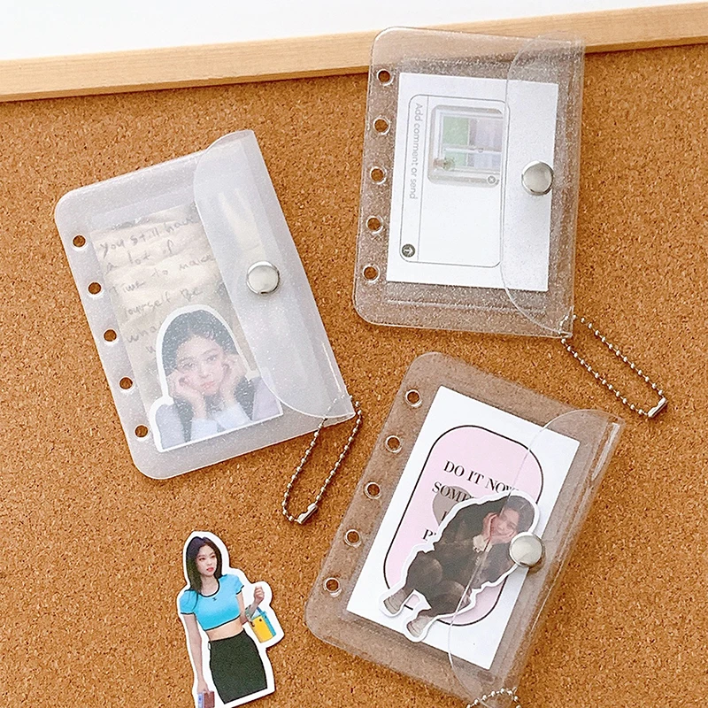 1PC Note Book Inner Bag Card Cover Sleece INS M5 Five Holes Loose Leaf Card Holder Case PVC Transparent Glitter Storage Bag