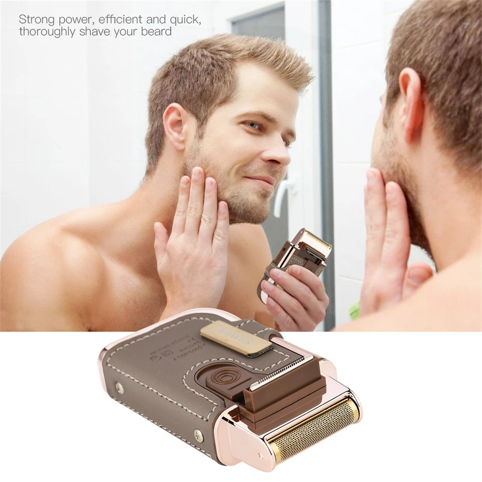 Professional Men's Shaver Cordless Beard Trimmer Rechargeable Razor Mini Leather Portable Electric Shaving Machine_voghion.com