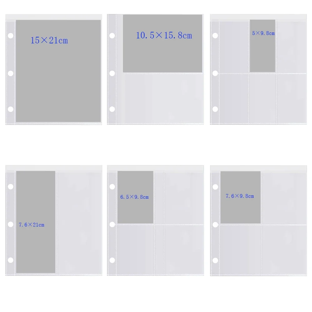 10 Sheets A5 3 Hole General Photo Album Sleeves 1/2/4/6 Pockets 4&times;6 Scrapbook Album Photocard Holder Acid-free PVC-free