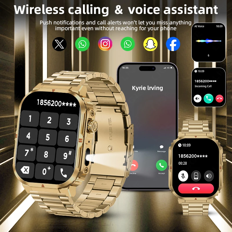 LIGE New Sports Smart Watch 2.01" HD Make Answer Call Voice Assistant Flashlight Outdoor 370mAh Battery Smartwatch For Men Women
