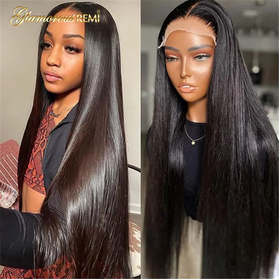 

Glueless Wig Human Hair Natural Color Brazilian Straight Lace Front Wig Preplucked 13X4 HD Transparent Straight Human Hair Wigs