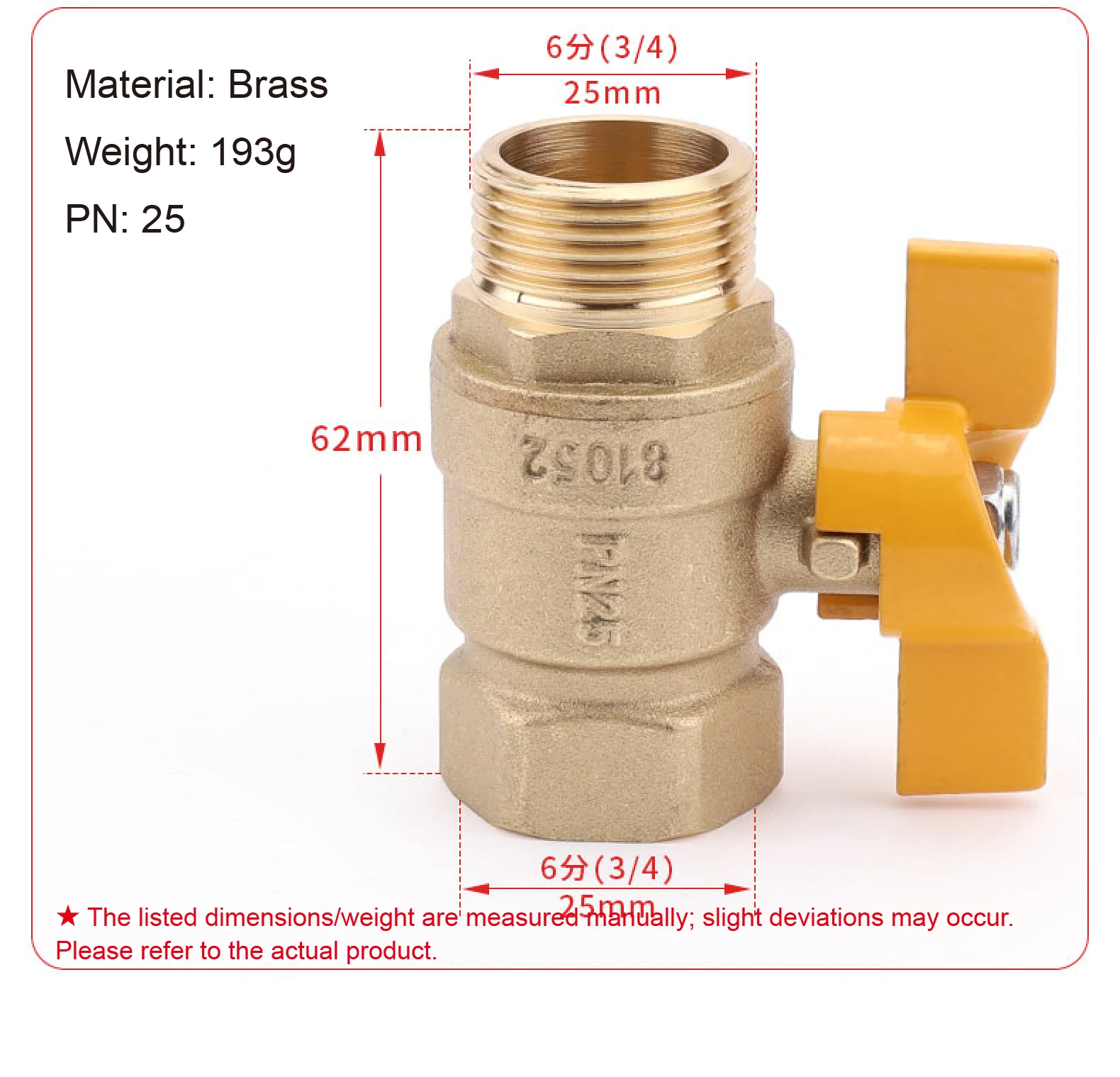 1/4 3/8 1/2 3/4 Inch Brass Ball Valve Female/Male Thread with Butterfly Handle f