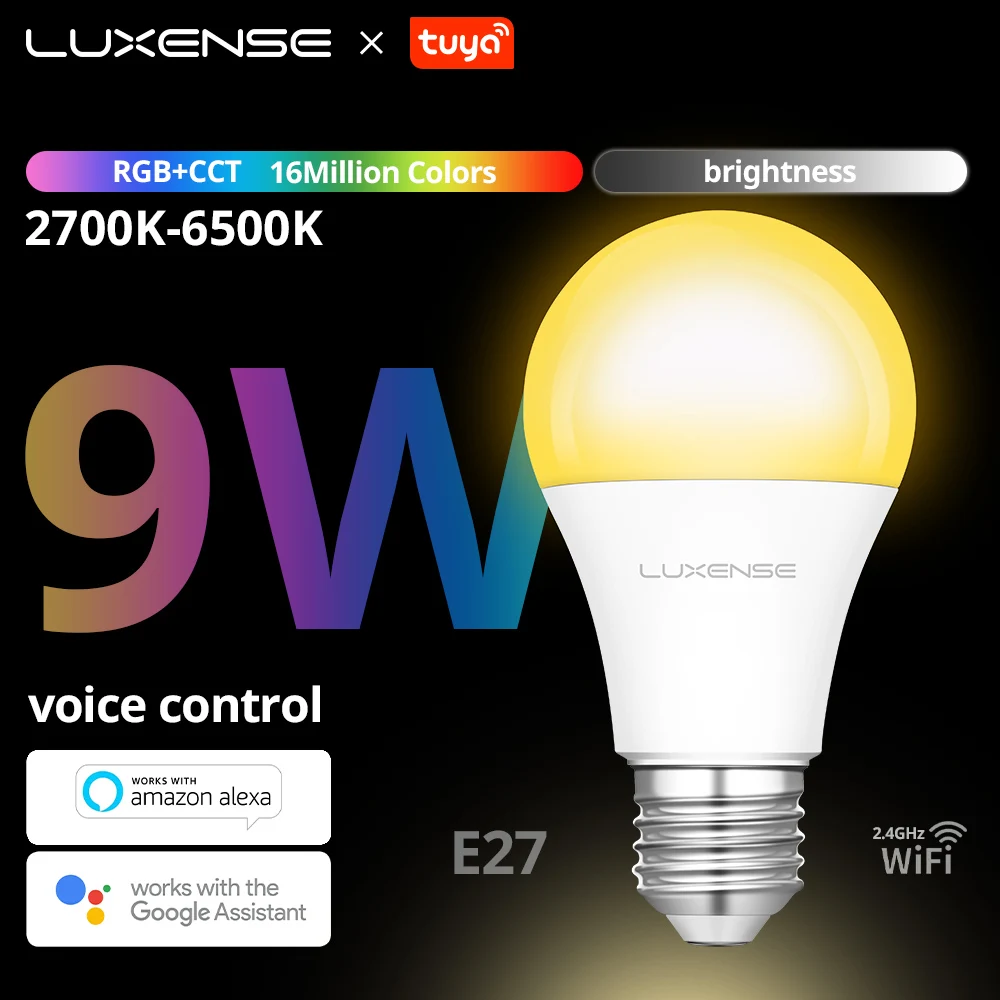 

Luxense E27 Wifi интеллектуальная лампочка Tuya интеллигентный дом Led лампа 9W 220V RGB цветная лампа Alexa Google