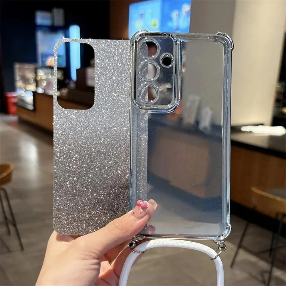 Luxury Plating Shockproof Crossbody Glitter Soft Case with Lanyard