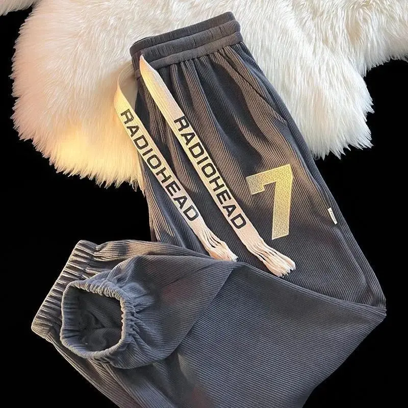 

Corduroy Sweatpants Male Joggers Men Sport Pants Streetwear Embroidery Casual Ankle-length Trousers Basketball Man 2023 New