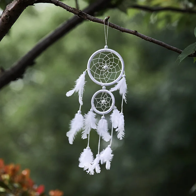 Atrapasueños de plumas de red para decoración, atrapasueños de ángulo de sueño, campanas de viento, estilo religioso