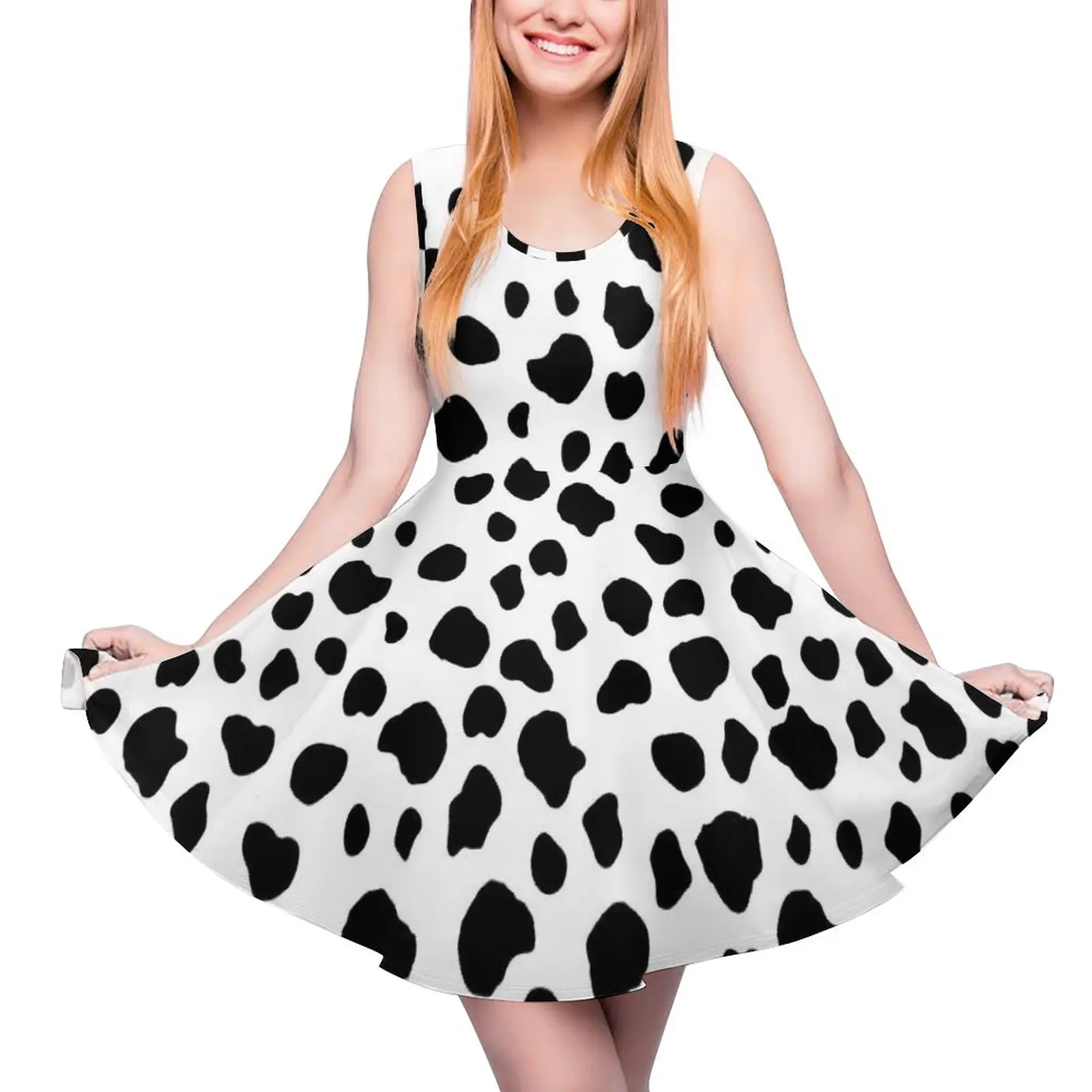 

Black Dalmatian Dress Cow Print Aesthetic Dresses Women Beach Skate Dress Spring Design Vestidos 3XL 4XL 5XL