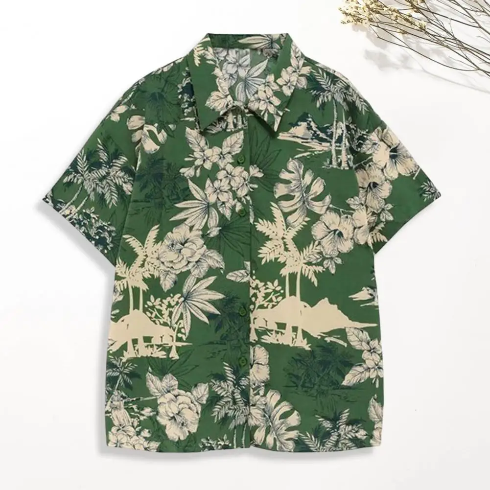 Popular Quick Drying Buttons Closure Turn-down Collar Summer Floral Leaves Print Hawaiian Shirt Hawaiian Shirt Versatile