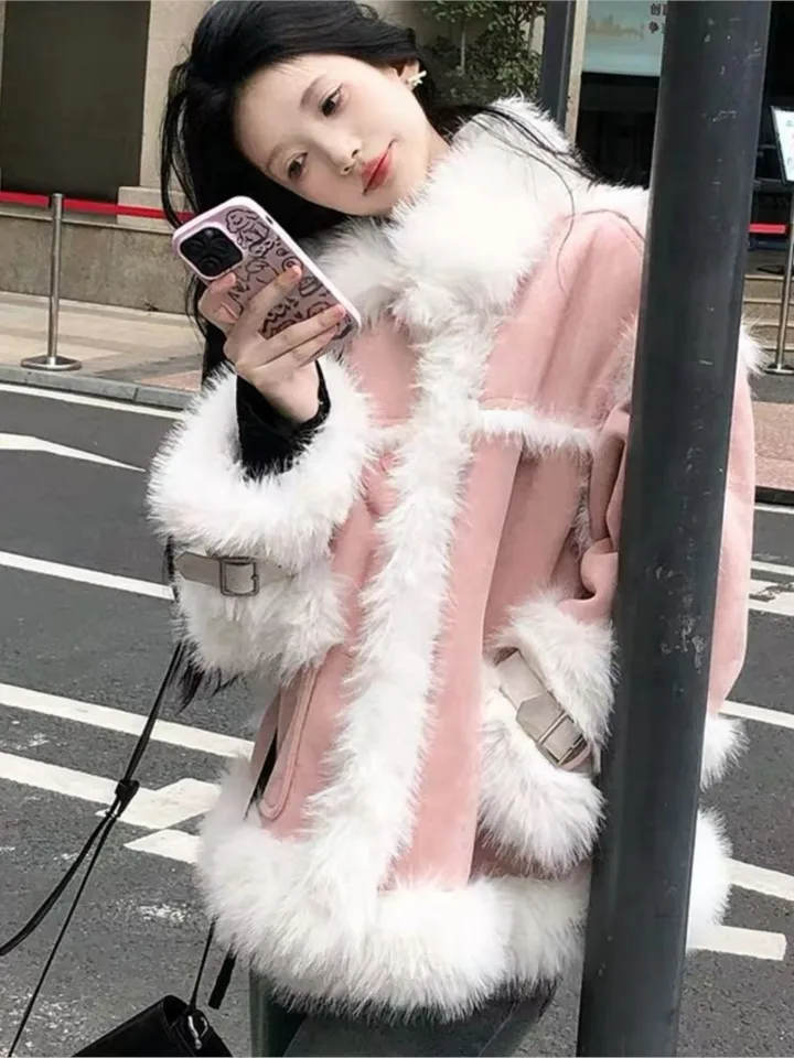 女性のフェイクフォックスファーコート,毛皮のコート,折りたたまれた襟