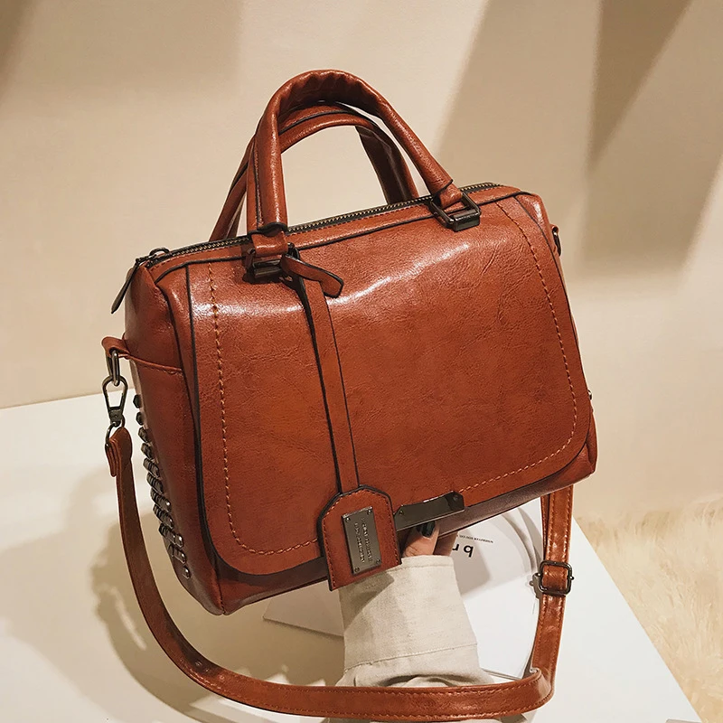 Vintage Rivet Handbags PU Leather Women Bag Sequined Shoulder Bag Designer Women Leather Handbags Luxury Ladies HandBag