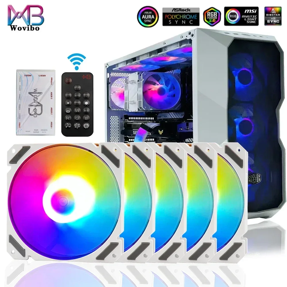 Wovibo-pc Computer Cooling Case Radiator Fan Cooler Rgb Argb Pwm 4pin 5v 3pin 120 mm Branco Preto 12cm