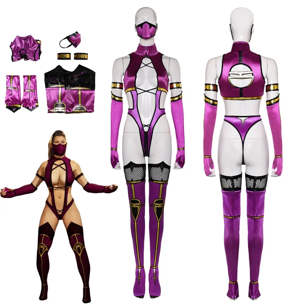 

Game Mortal Kombat Cosplay Mileena Costume Disguise for Adult Women Sexy Outfits Mask Fantasia Roleplay Halloween Carnival Suit