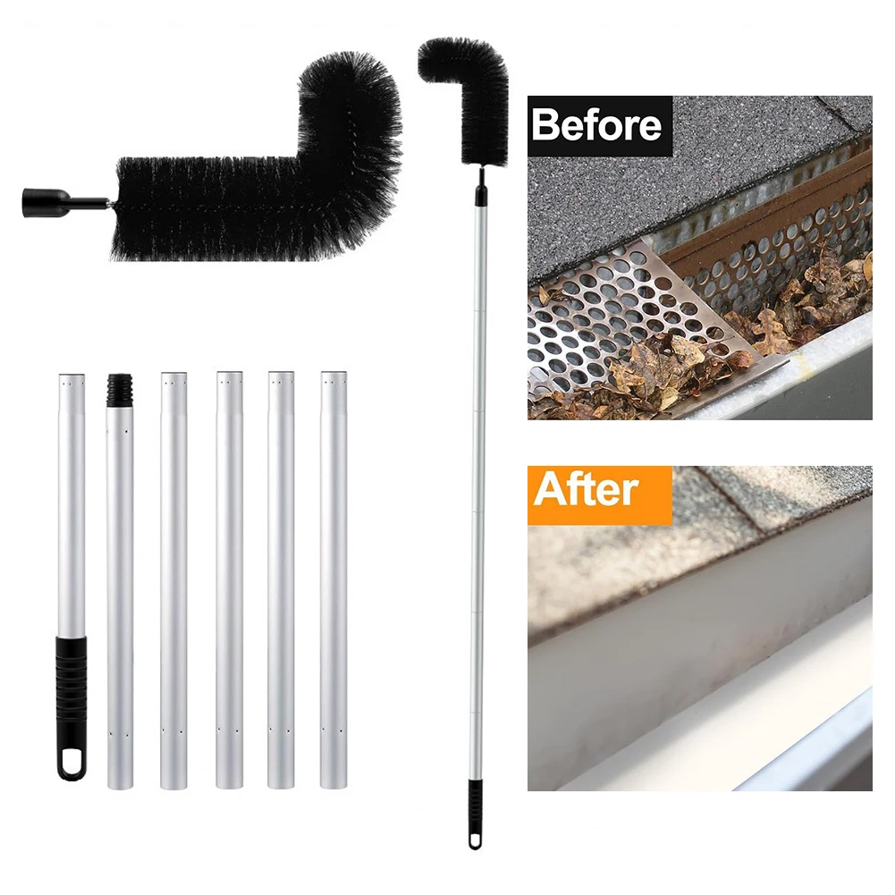 Gutter Cleaning Tool Adjustable Gutter Cleaner Detachable Drain Cleaning Tool Multi Tubes Stainless Steel for Leaves and Debris