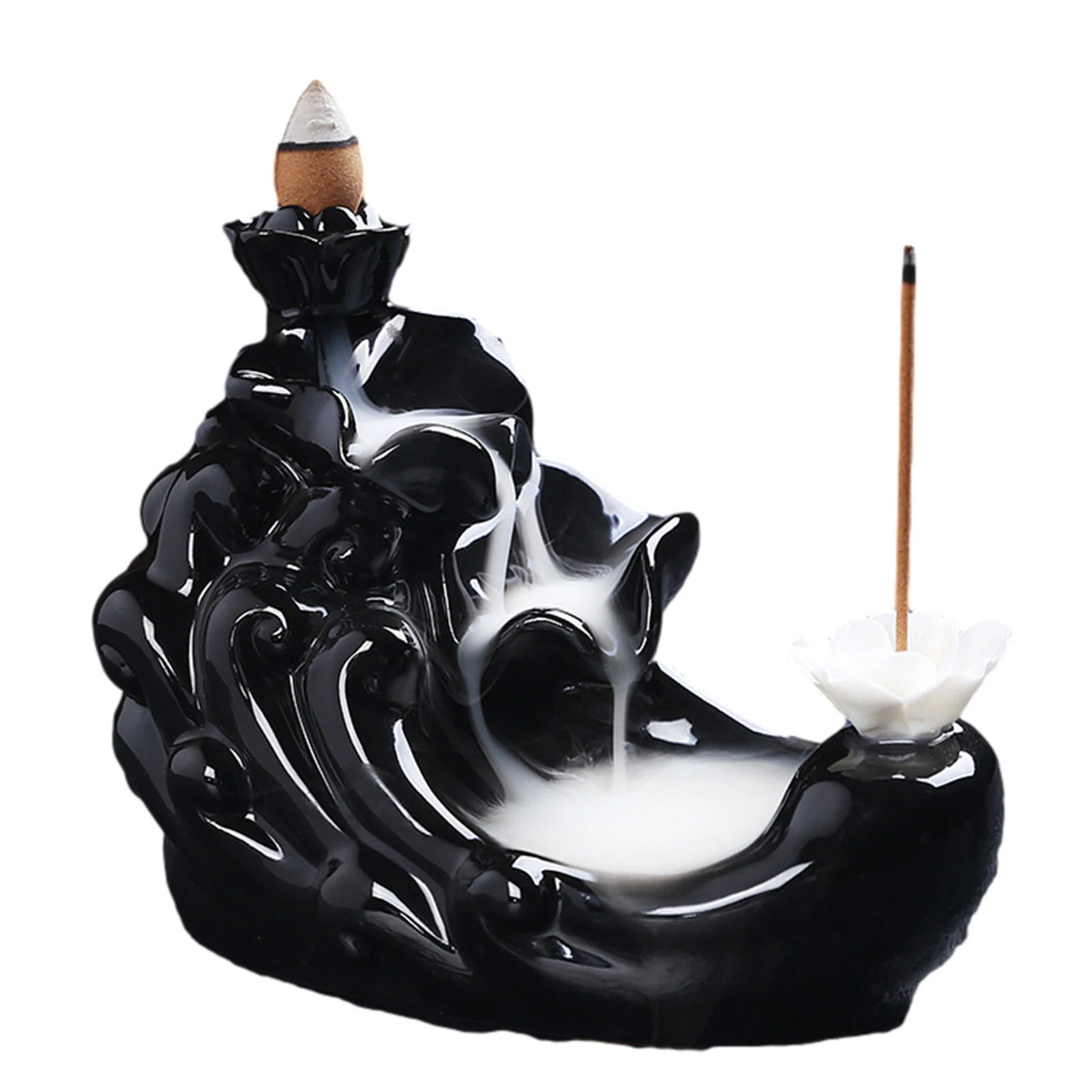 Ceramic Backflow Fountain Incense Holder Waterfall Incense Burner With Backflow Incense Cones